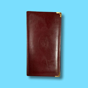 CARTIER Bordeaux Leather Bifold Slim Long Wallet Maroon